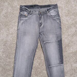 DIESEL Krooley Men Gray Jeans 36 x 30 Relaxed Straight Fit Distress Seam Grunge